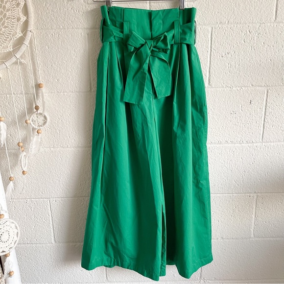 NWT Zara Green Cotton High Waist Belt Wide Leg Pants - Picture 8 of 13